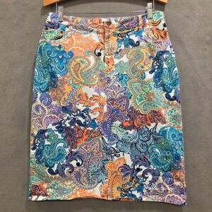 Bend Over Paisley Pencil Skirt Women's Size 14 Stretch Artsy Casual Colorful